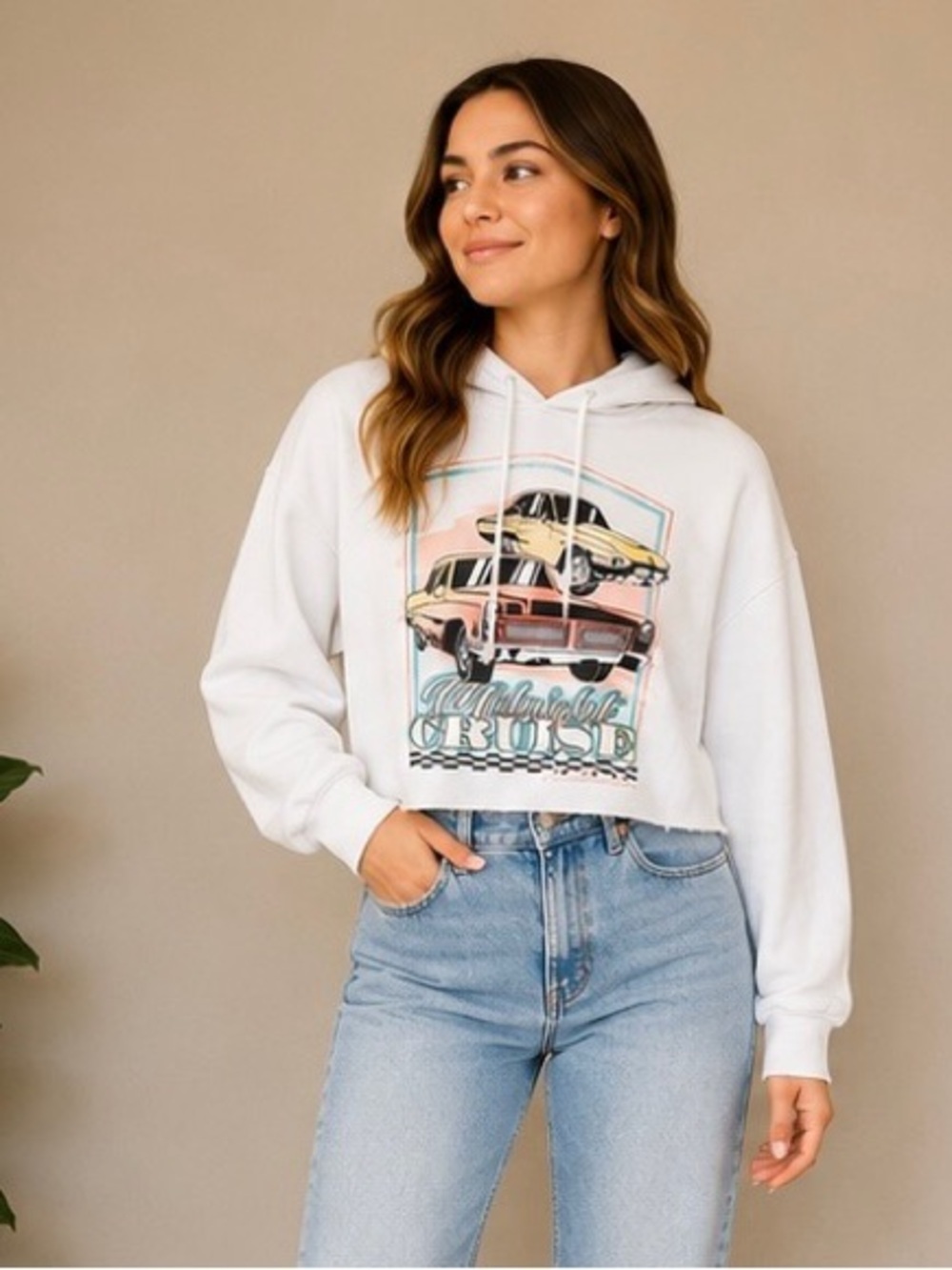 Hollister Cream Hooded Sweatshirt with Subtle Multi-Color Accents
